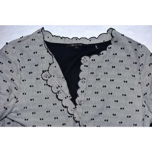 A5 NEW KOBI HALPERIN Gray & White Pinstripe Black Dots Bell Sleeve Dress Size XS - Picture 5 of 6